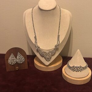 Crystal Silver Jewelry Set Earrings, 18” Necklace, signed La Rel Bracelet